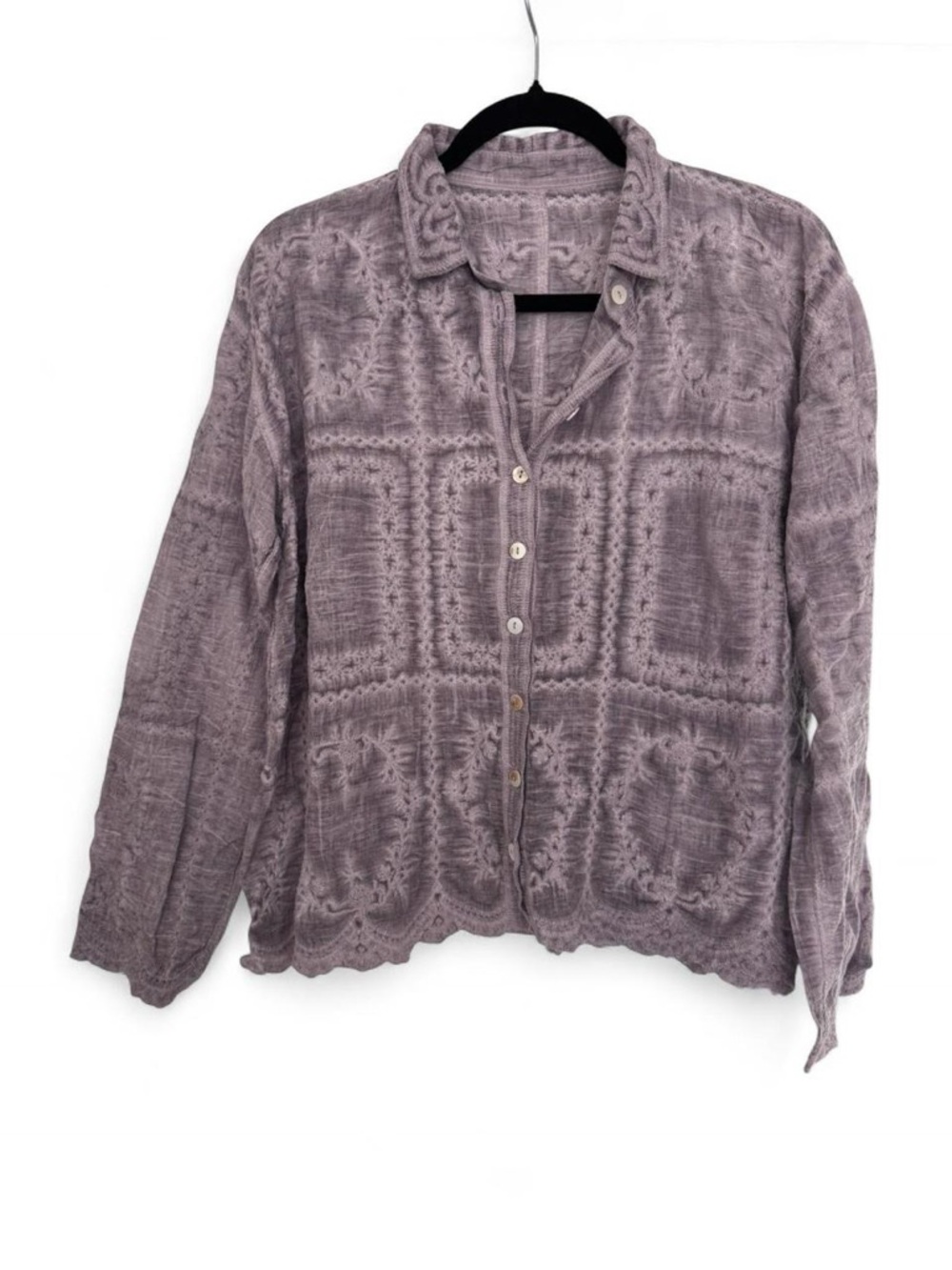 Lavender Cotton Textured Button Up Blouse Boho Cottagecore Romantic Y2K Top